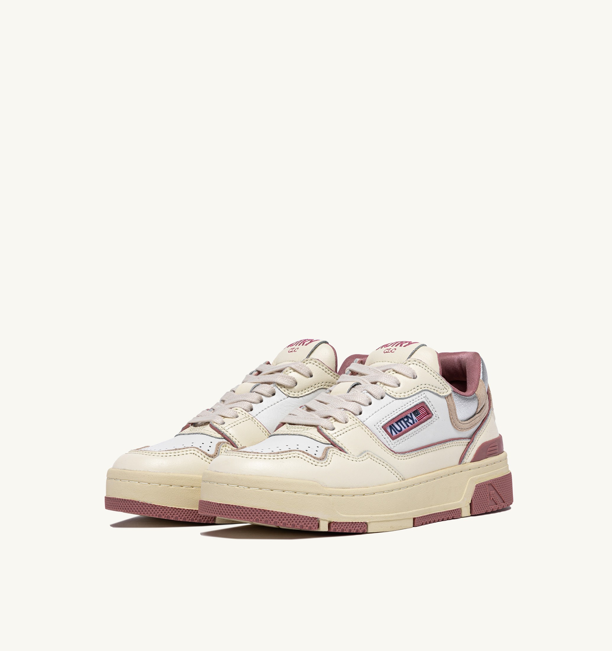 BASKETS CLC LOW EN CUIR WHISPER WHITE ASH ROSE ET SILVER