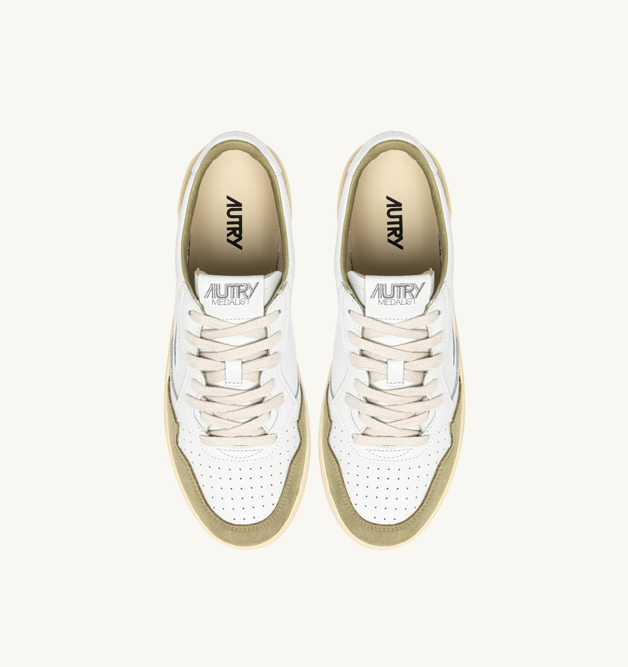 BASKETS MEDALIST LOW EN CUIR BLANC ET DAIM GREY GREEN