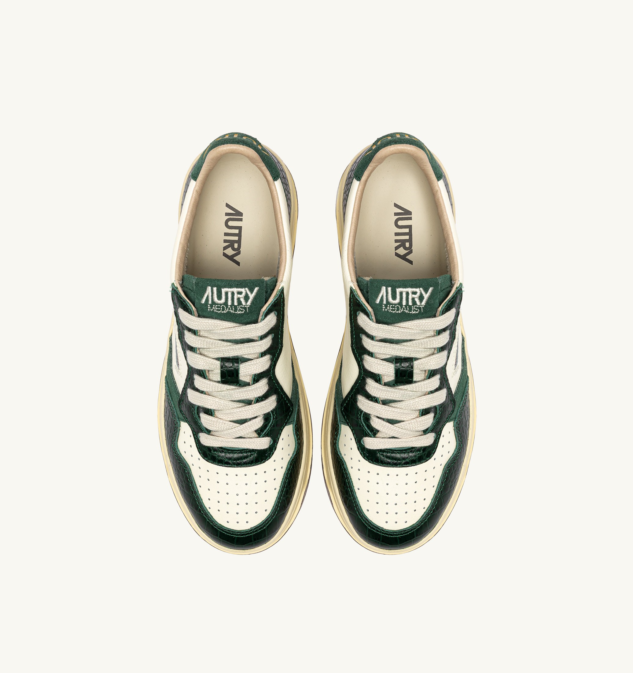 BASKETS MEDALIST LOW EN CUIR MARSHMALLOW ET VERT
