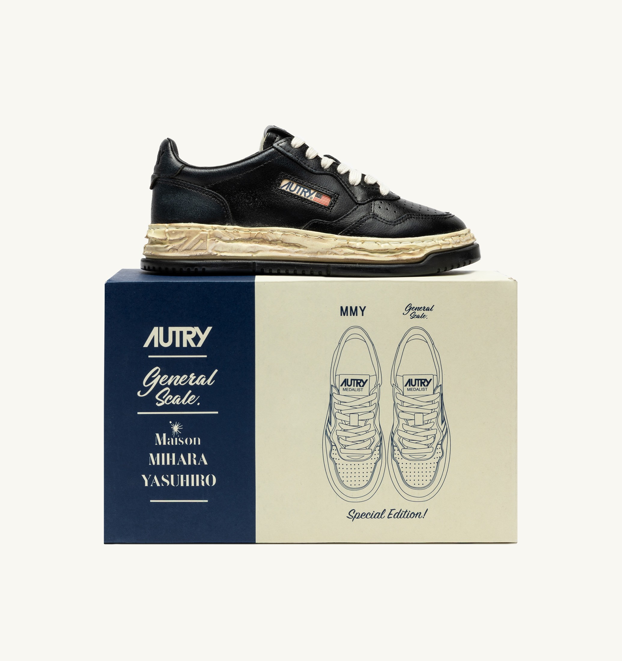 BASKETS MEDALIST LOW SUPER VINTAGE 'AUTRY X MAISON MIHARA YASUHIRO GENERAL SCALE' EN CUIR NOIR