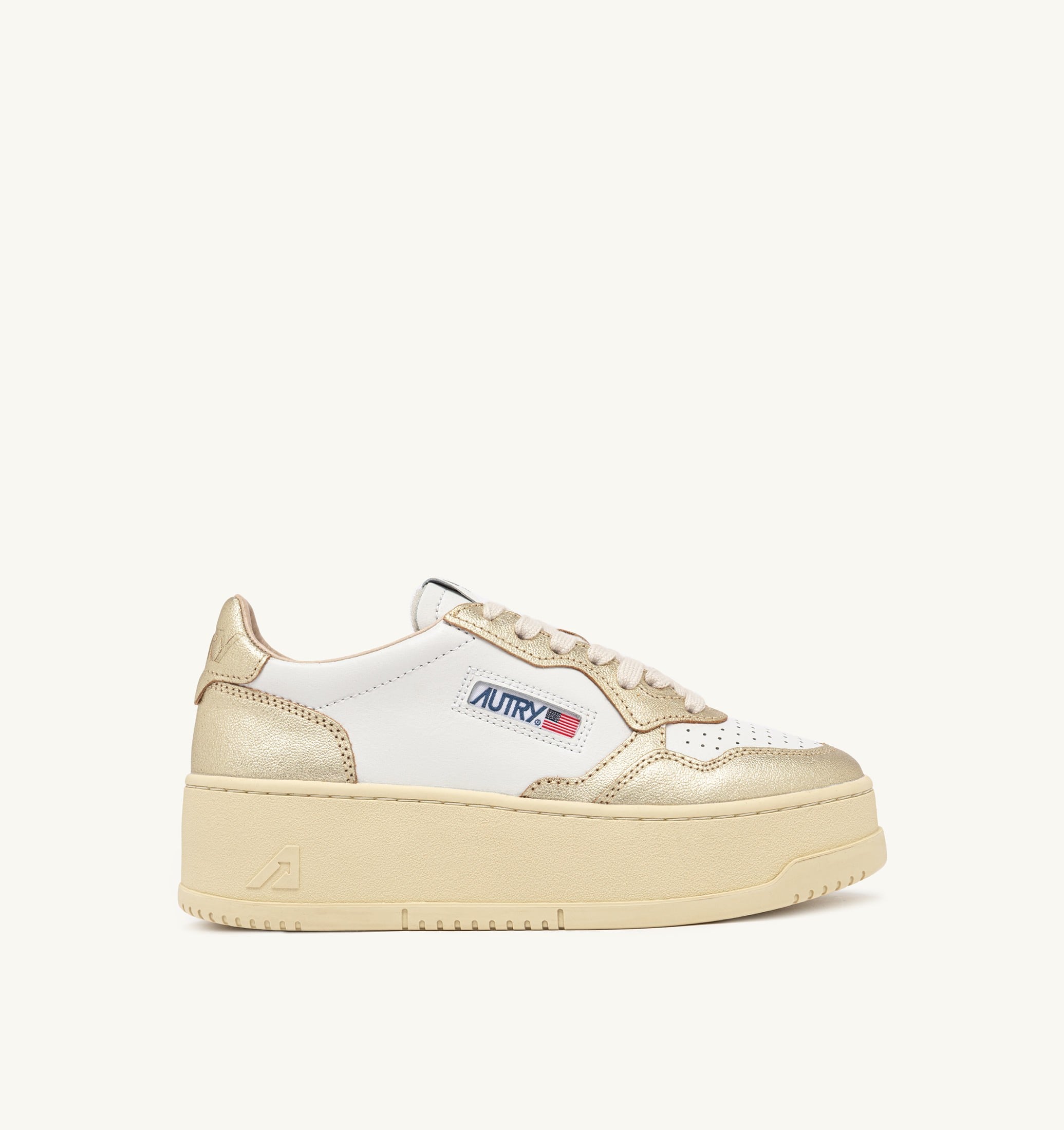 BASKETS MEDALIST PLATFORM EN CUIR BLANC ET MÉTALLISÉ PLATINE