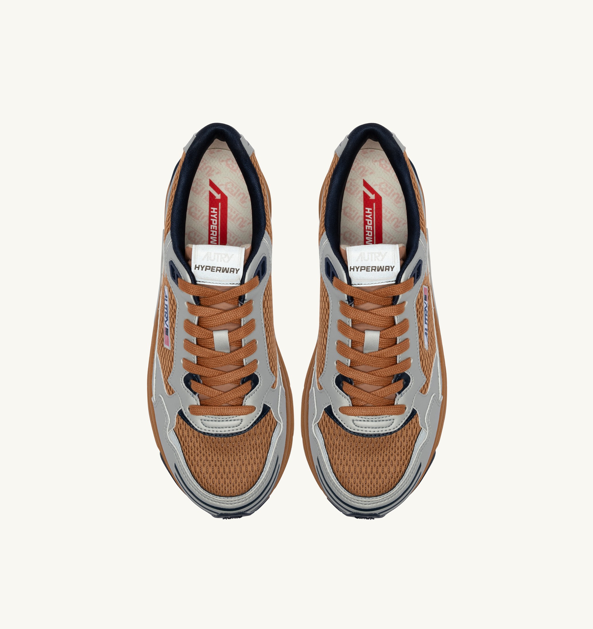 BASKETS HYPERWAY EN CUIR SYNTHÉTIQUE ET MESH ARGENT BISCUIT ET SPACE