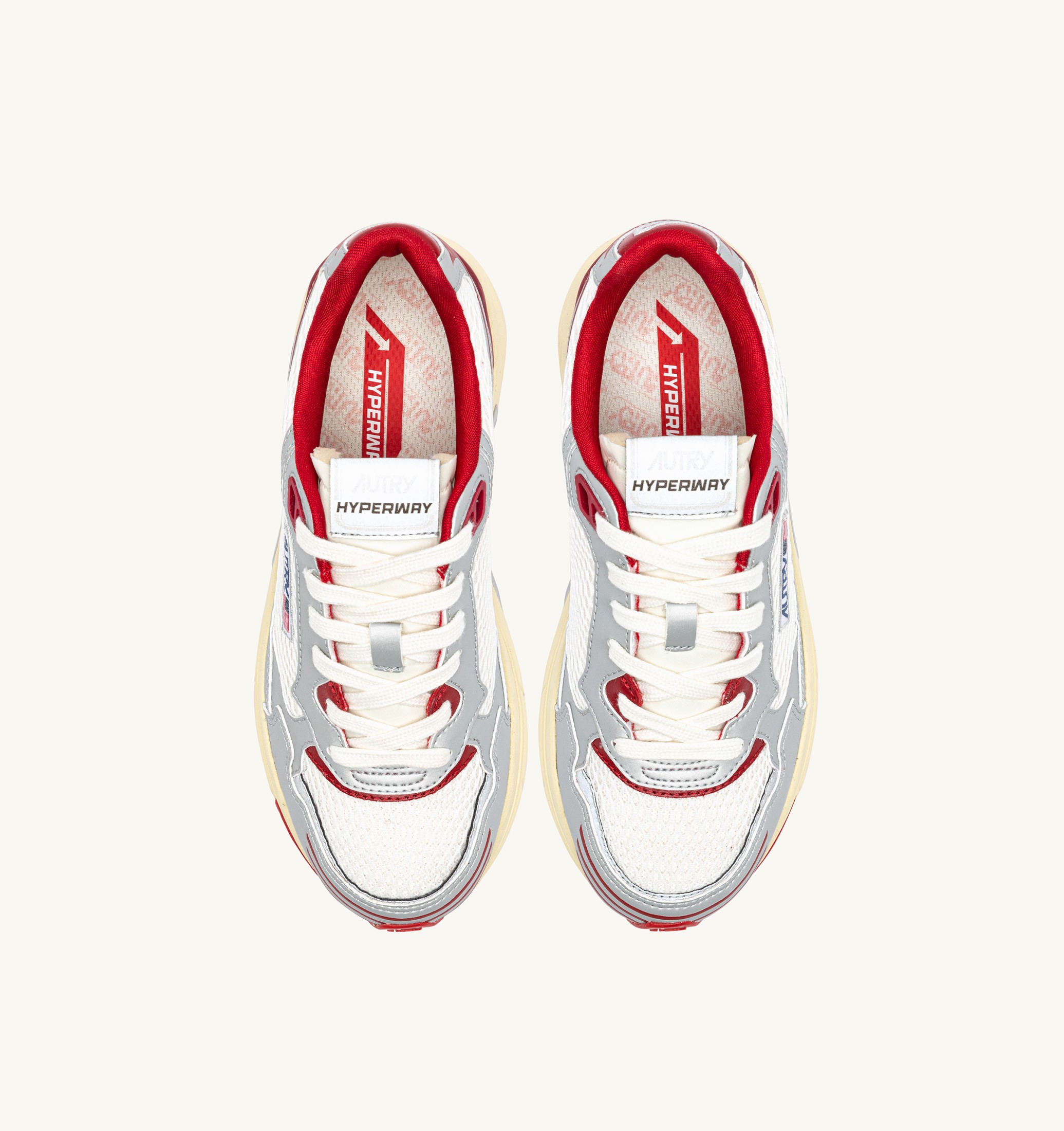 BASKETS HYPERWAY EN CUIR SYNTHÉTIQUE ET MESH BLANC ARGENT ET ROUGE