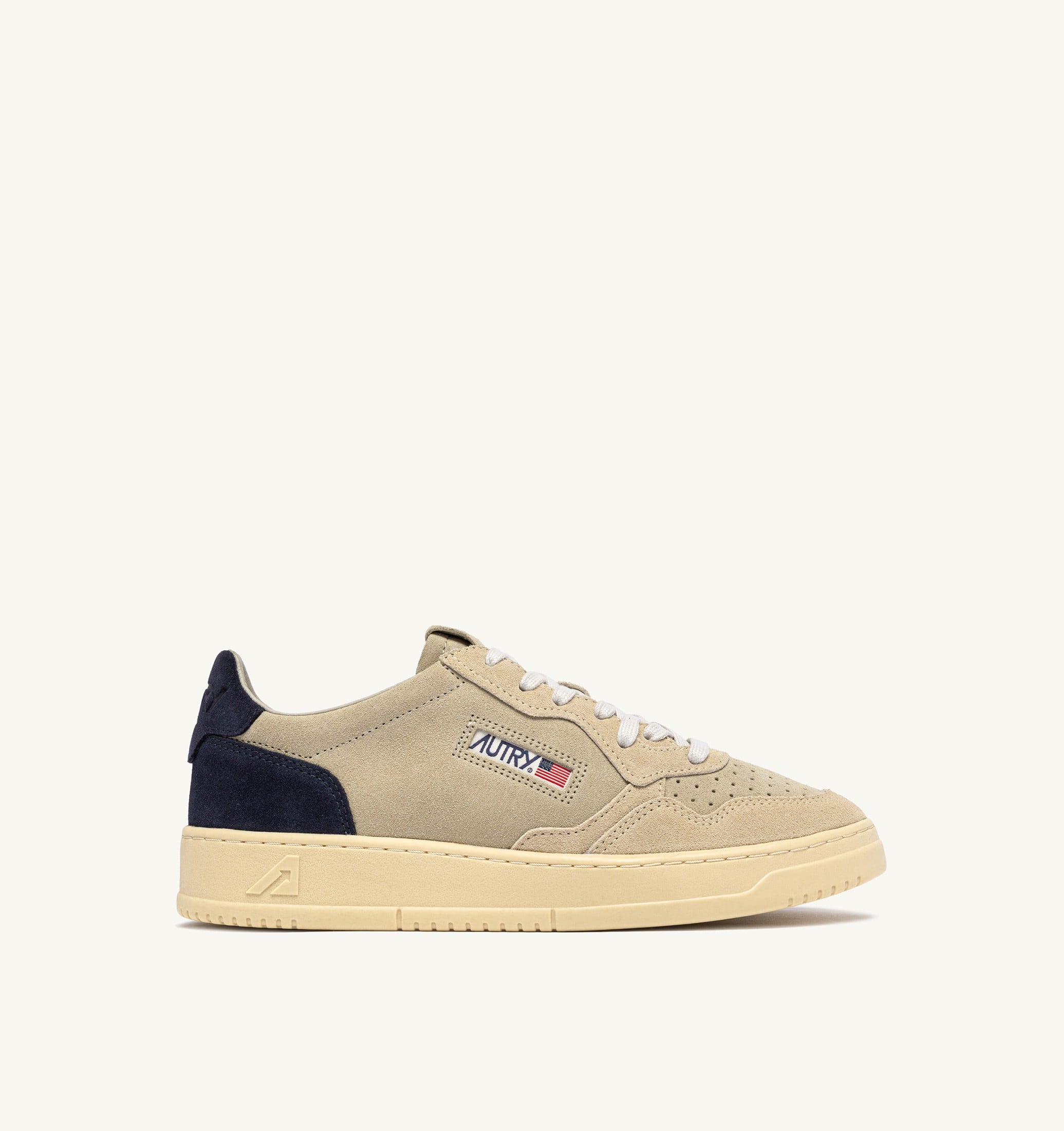 BASKETS MEDALIST LOW TRICOLORE EN DAIM ÉCRU PAPYRUS ET BLUE SPACE